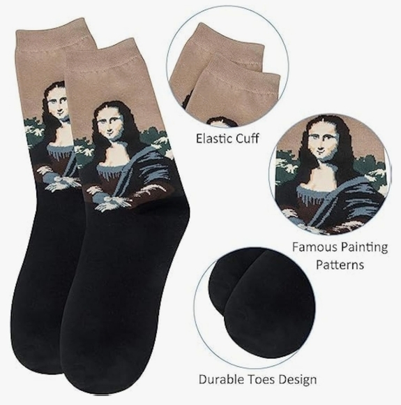 Famous art paintings pattern fun socks novelty prints 5 pairs colorful - Picture 2 of 8